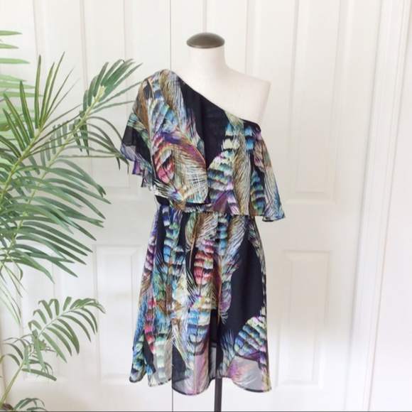 Dresses & Skirts - Large One Shoulder Black Feathers Tunic Dress